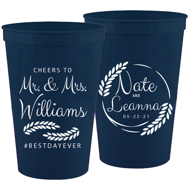 Wedding 049 - Cheers To Mr & Mrs Leaves - 16 oz Plastic Cups