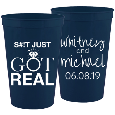 Wedding 053 - Shit Just Got Real Ring - 16 oz Plastic Cups