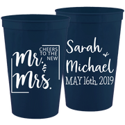 Wedding 057 - Cheers To The New Mr & Mrs - 16 oz Plastic Cups