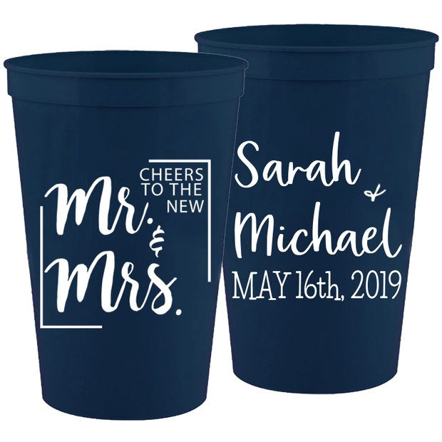 Wedding 057 - Cheers To The New Mr & Mrs - 16 oz Plastic Cups