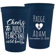 Wedding 065 - Cheers To Many Years And Cold Beers W/Heart - 16 oz Plastic Cups