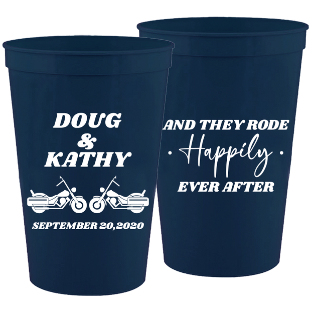 Wedding 077 - And They Rode Happily Ever After Motorcycle - 16 oz Plastic Cups
