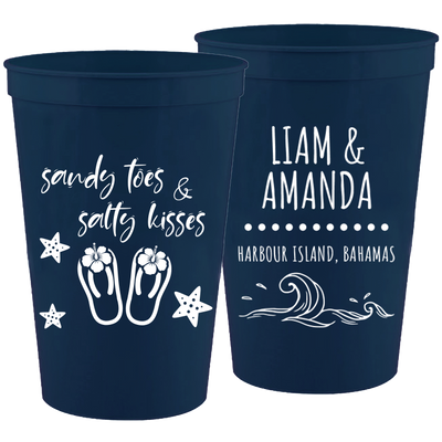 Wedding 081 - Sandy Toes And Salty Kisses - 16 oz Plastic Cups