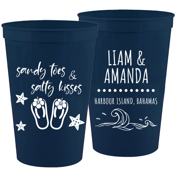 Wedding 081 - Sandy Toes And Salty Kisses - 16 oz Plastic Cups