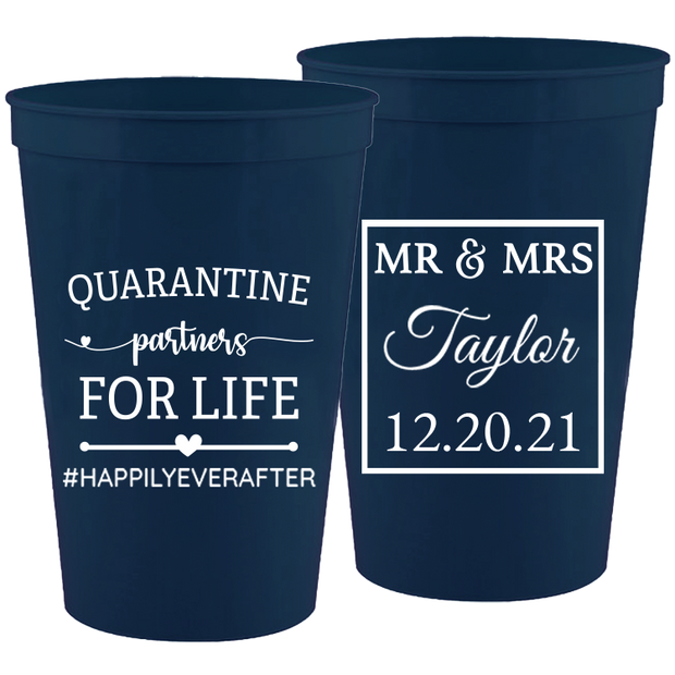 Wedding 088 - Quarantine Partners For Life - 16 oz Plastic Cups