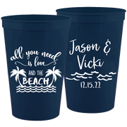 Wedding 095 - All You Need Is Love And The Beach With Waves - 16 oz Plastic Cups