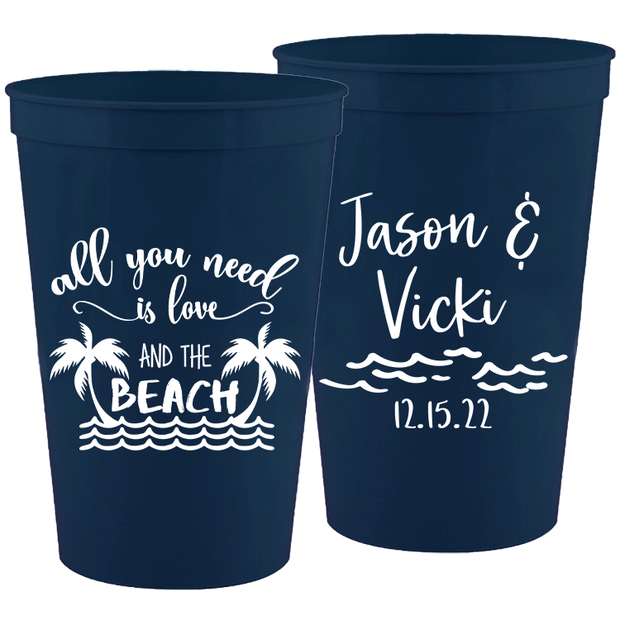 Wedding 095 - All You Need Is Love And The Beach With Waves - 16 oz Plastic Cups