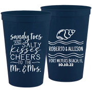 Wedding 096 - Sandy Toes And Salty Kisses Cheers To The Mr & Mrs - 16 oz Plastic Cups