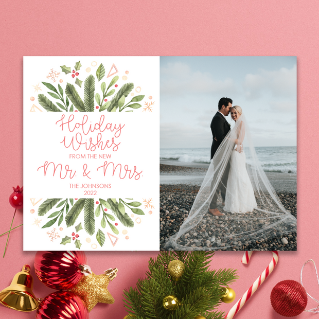 5x7 Christmas Card 06 - Holiday Wishes New Mr. & Mrs.