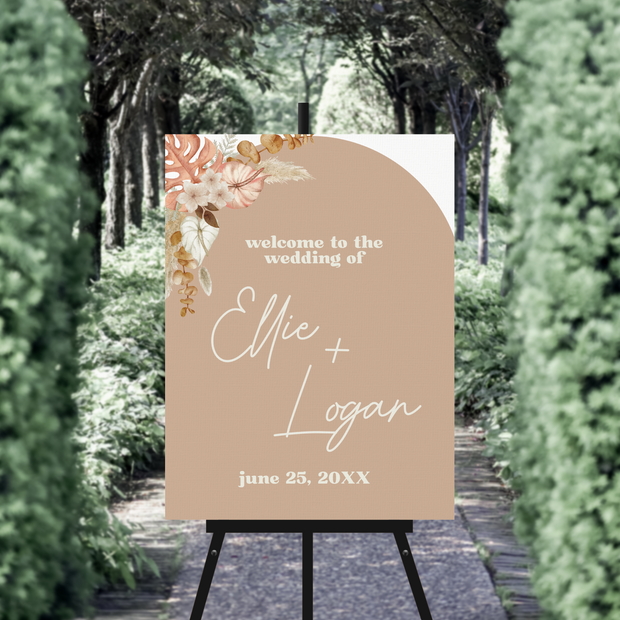 Wedding Welcome Sign - Neutral Boho Flowers