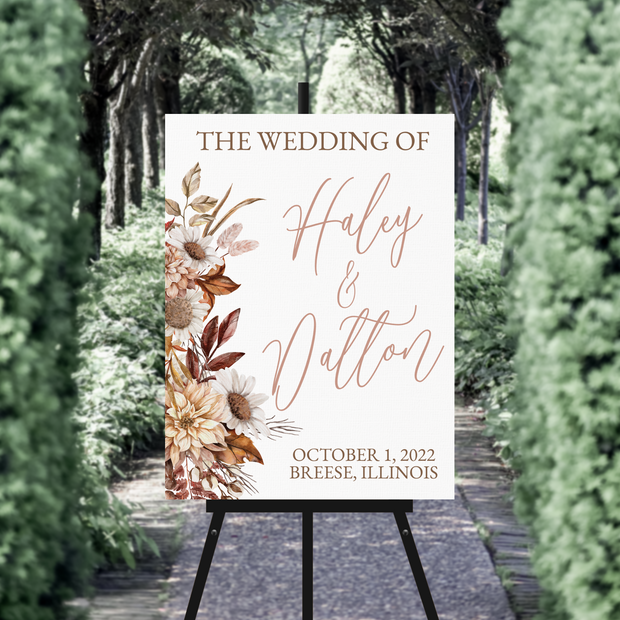 Wedding Welcome Sign - Fall Boho Flowers