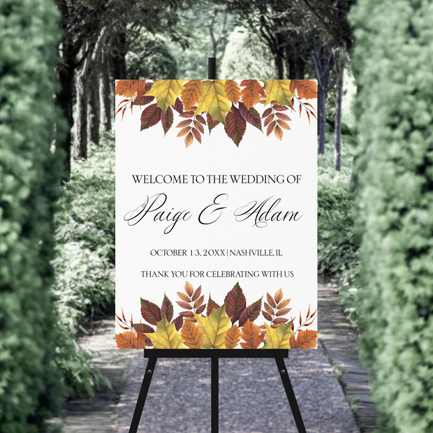 Wedding Welcome Sign - Fall Foliage