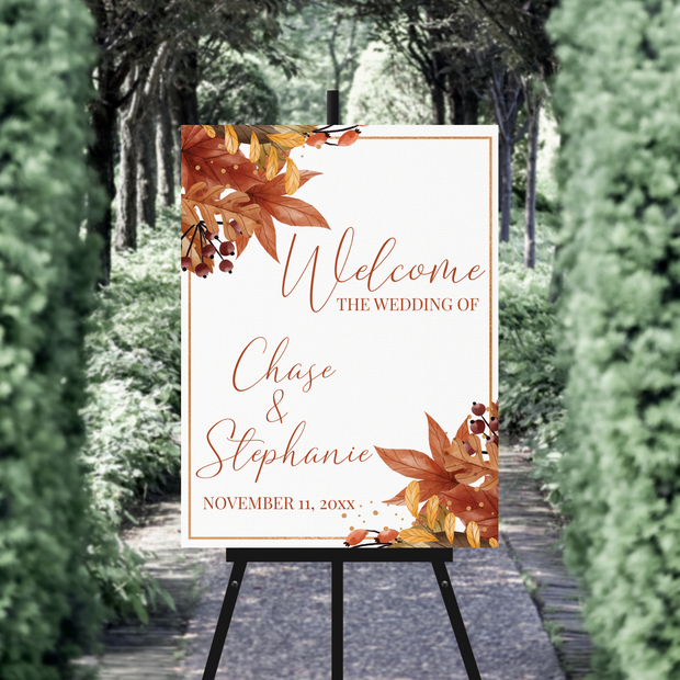 Wedding Welcome Sign - Fall Leaves with Frame