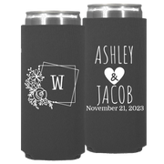 Wedding 112 - Last Name Initial With Box And Flowers - Neoprene Slim Can