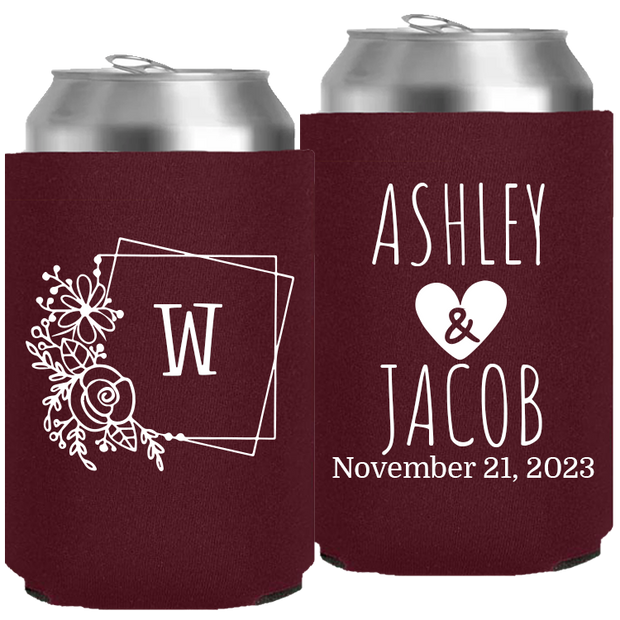 Wedding 112 - Last Name Initial With Box And Flowers - Neoprene Can