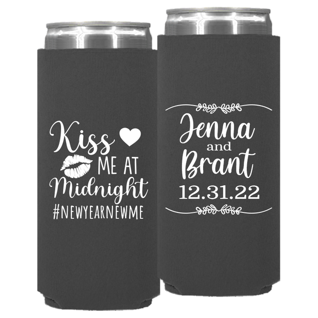 Wedding 133 - Kiss Me At Midnight With Leaves - Neoprene Slim Can