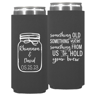Wedding 139 - Something Old Something New Mason Jar - Neoprene Slim Can