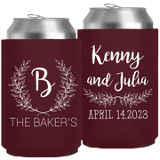 Wedding 147 - Last Name Initial With Leaves - Neoprene Can