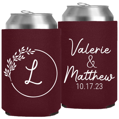Wedding 155 - Last Name Initial With Wreath - Neoprene Can