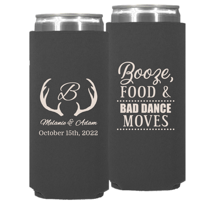 Wedding - Booze Food And Bad Dance Moves With Antlers - Neoprene Slim Can 020
