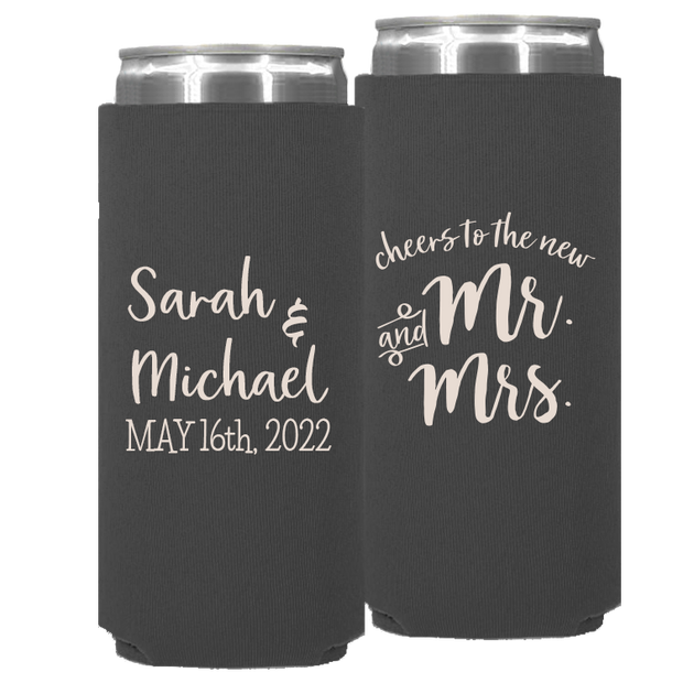 Wedding - Cheers To The New Mr & And Mrs - Neoprene Slim Can 030