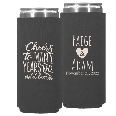 Wedding - Cheers To Many Years And Cold Beers W/Heart - Neoprene Slim Can 065