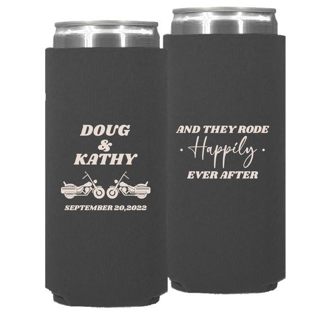 Wedding 077 - And They Rode Happily Ever After Motorcycle - Neoprene Slim Can