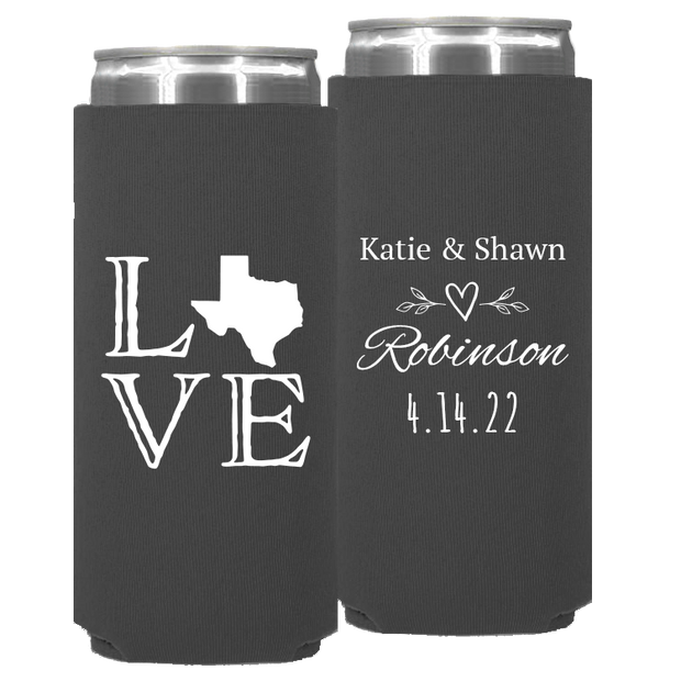 Wedding 094 - Love With Texas State Names - Neoprene Slim Can