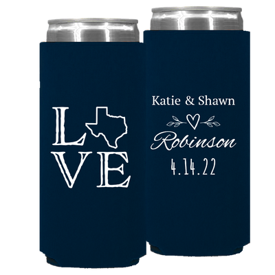 Wedding 094 - Love With Texas State Names - Foam Slim Can