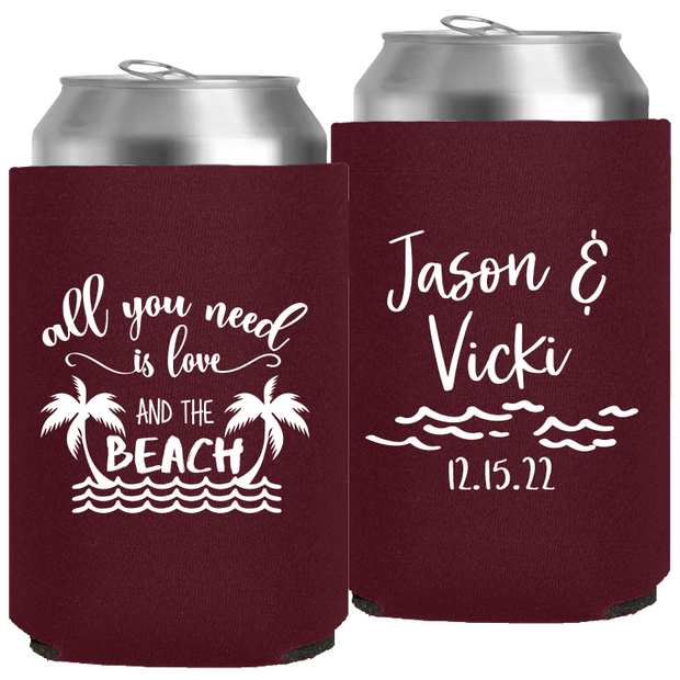 Wedding - All You Need Is Love And The Beach With Waves - Neoprene Can 095