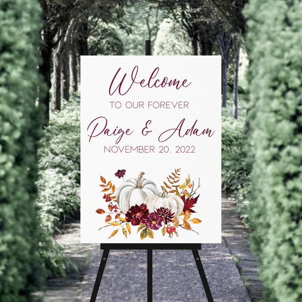 Wedding Welcome Sign - White Pumpkins